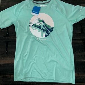 NWT Columbia Men's Performance Graphic Athletic Swim T-Shirt Blue Medium